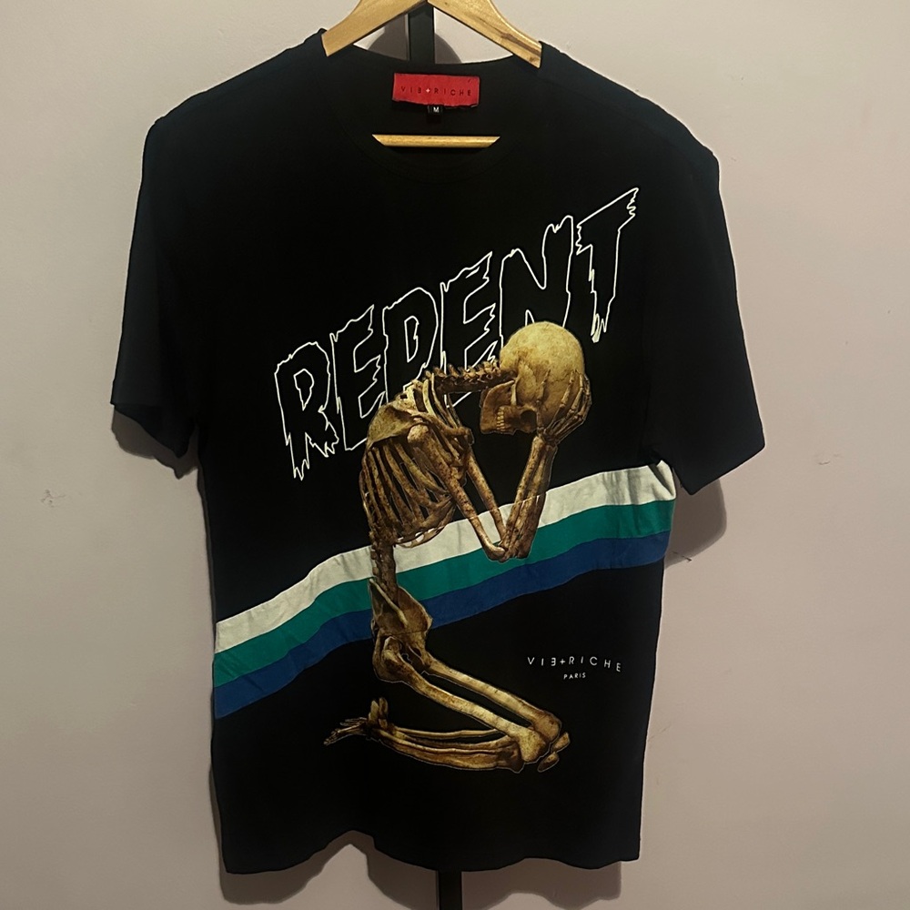 Black Graphic Tee with Skeleton Design
